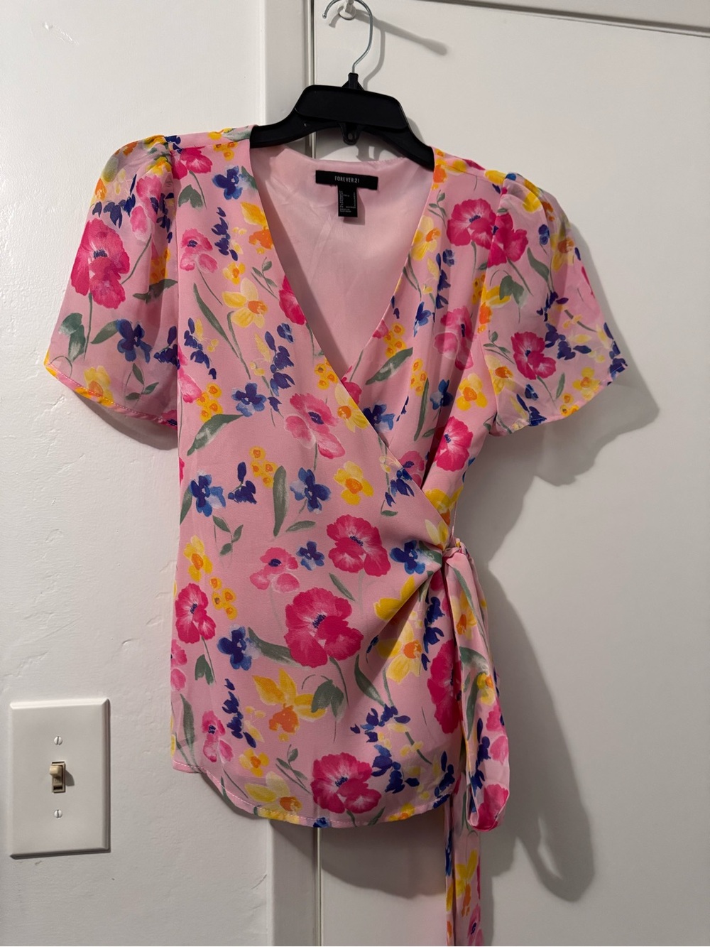 Forever 21 Pink Floral Wrap Blouse